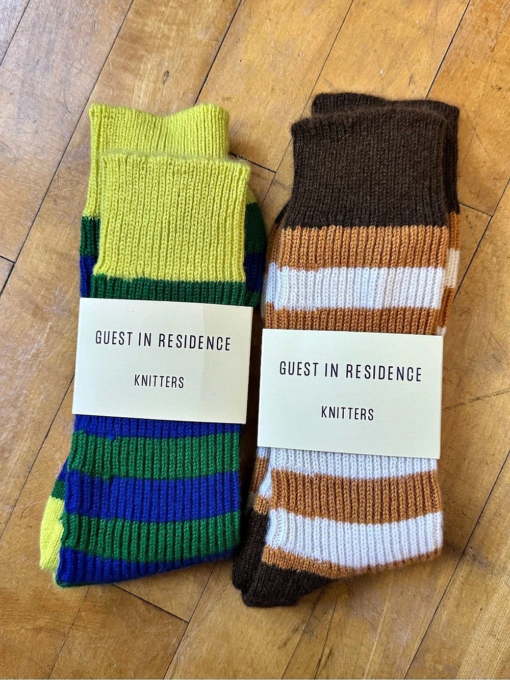 Guest in Residence 2-Pack NWT 100% cashmere Striped Green & Brown